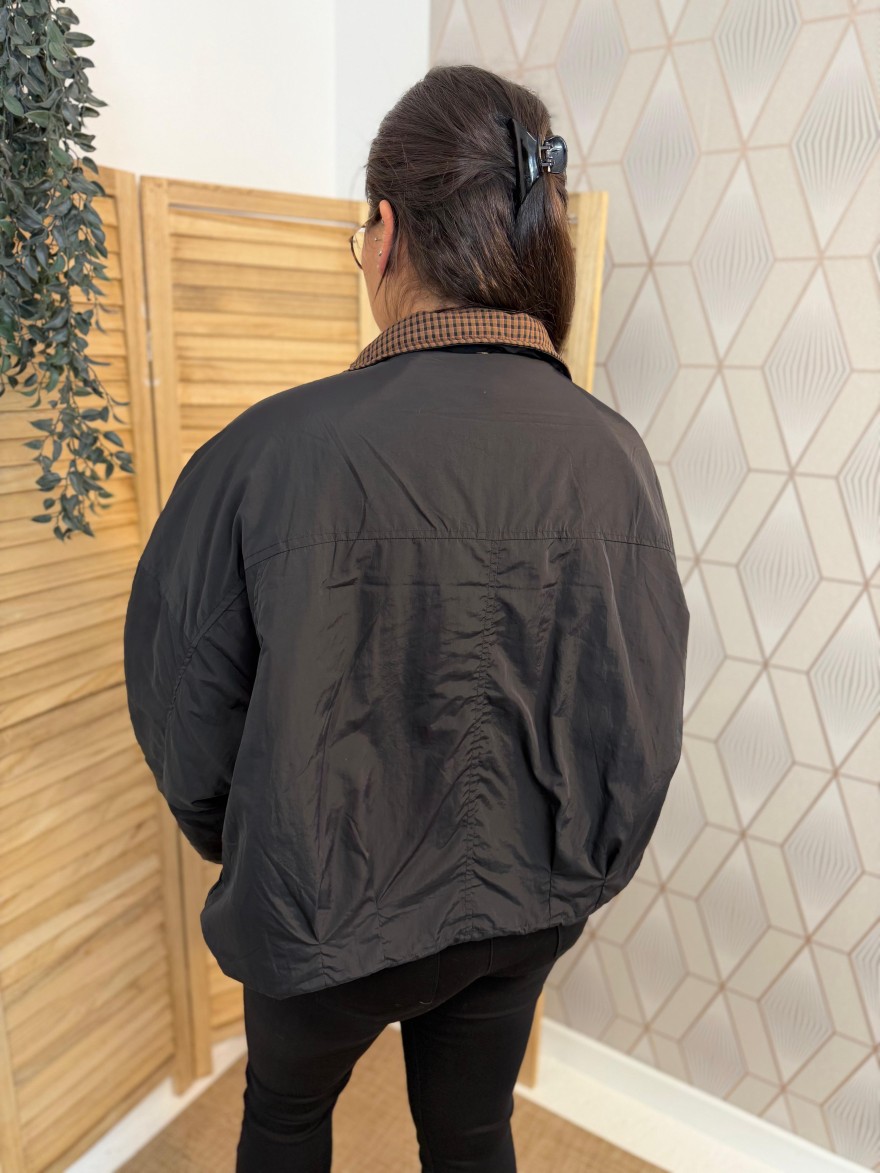 Veste à Capuche Noire à Carreaux Season Femme | Marina & Paloma