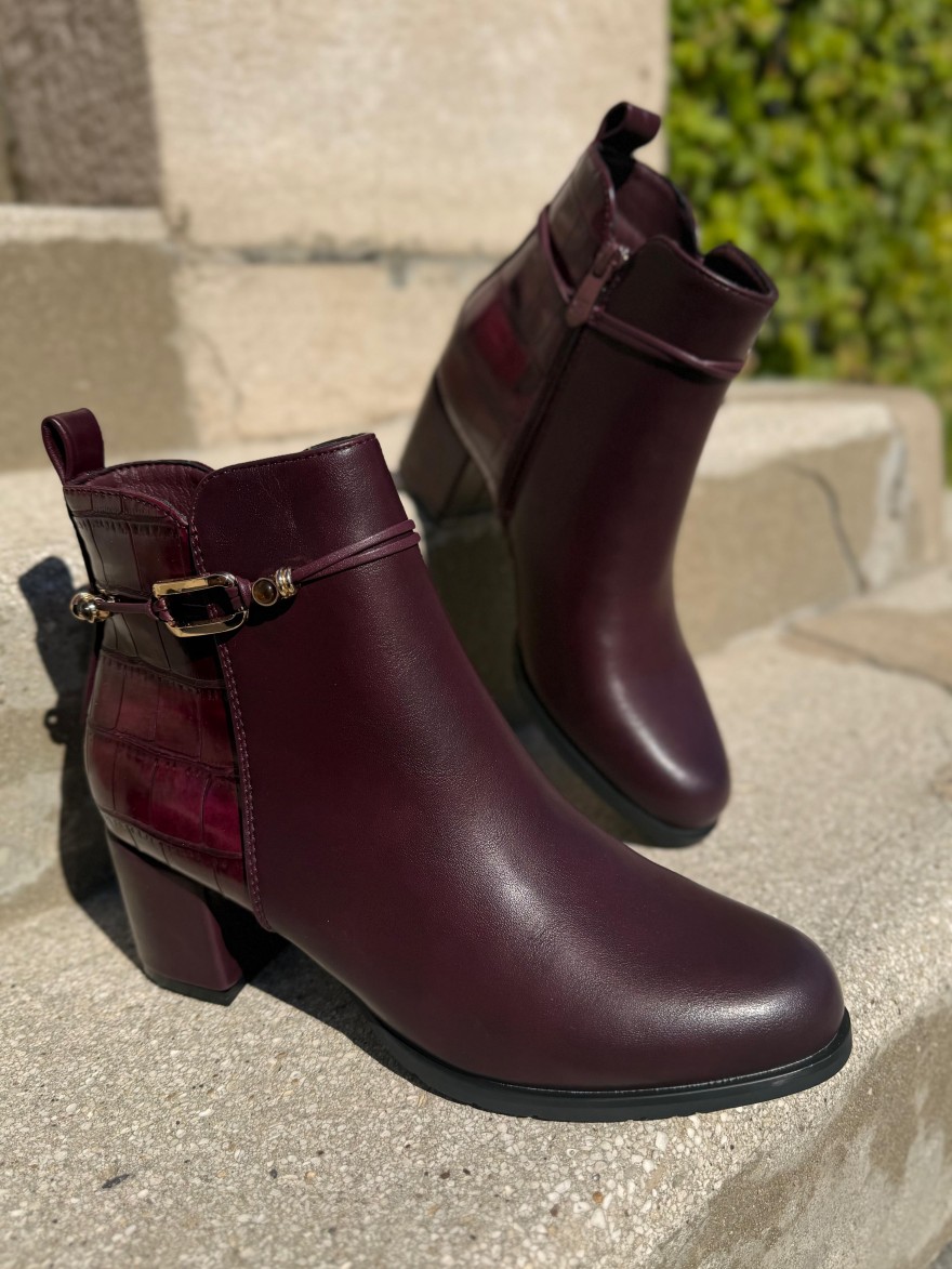 Bottine Bordeaux à Talon 5,5 cm Effet Croco Vernis | Marina & Paloma