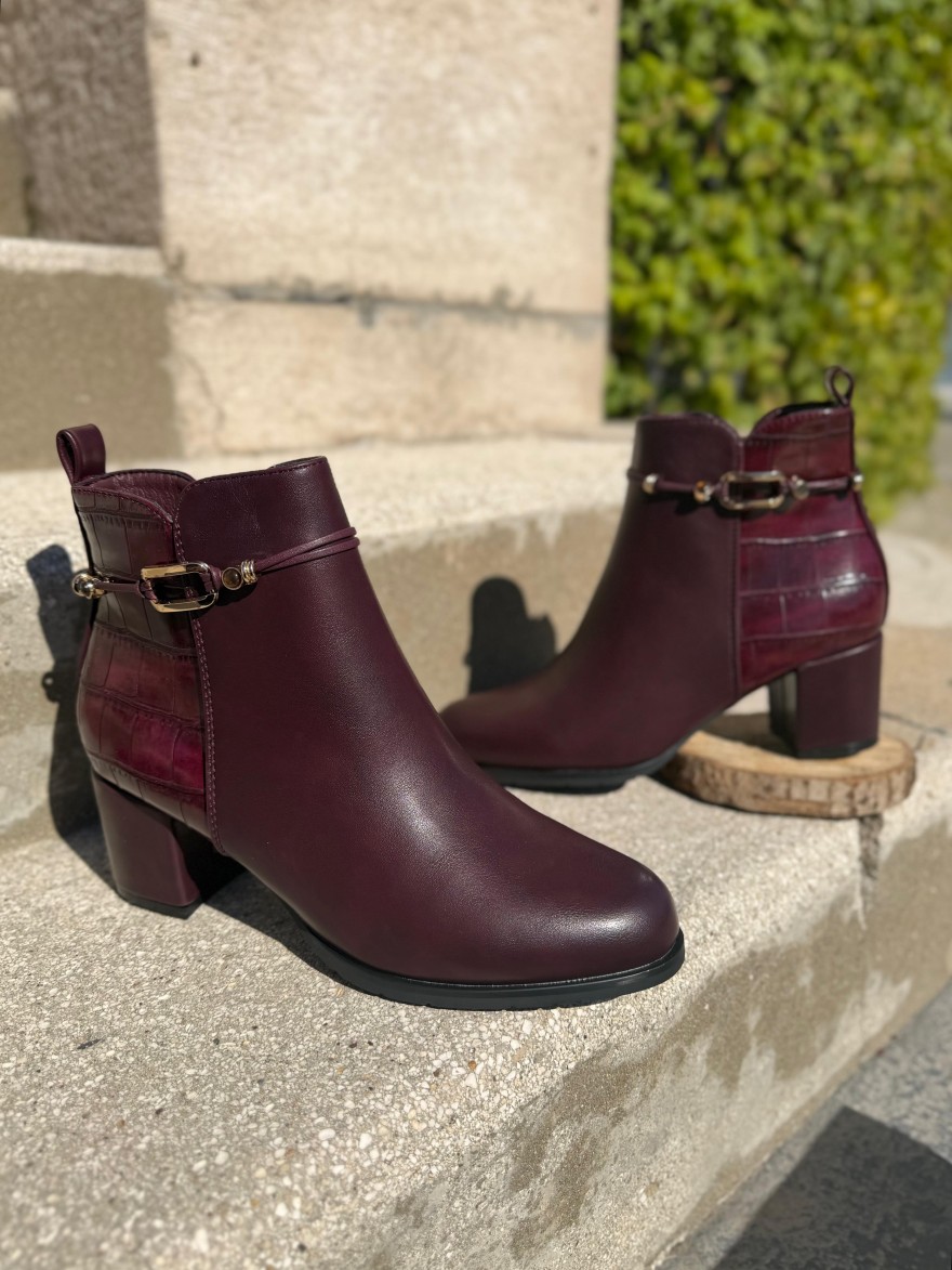 Bottine Bordeaux à Talon 5,5 cm Effet Croco Vernis | Marina & Paloma