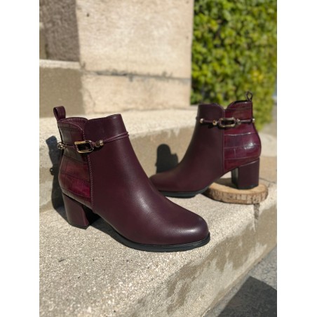 Bottine Bordeaux à Talon 5,5 cm Effet Croco Vernis | Marina & Paloma