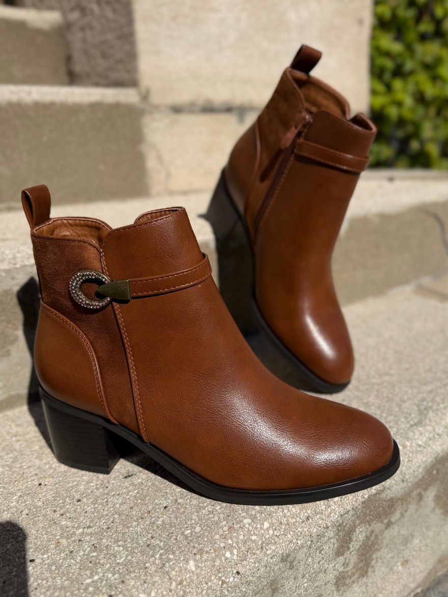 Bottine Marron à Talon 5 cm Effet Cuir & Suédine | Marina & Paloma
