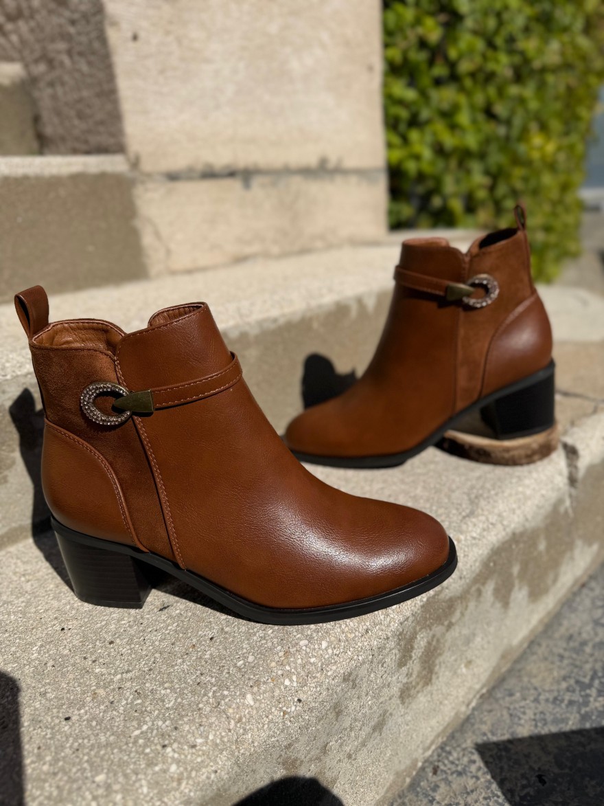 Bottine Marron à Talon 5 cm Effet Cuir & Suédine | Marina & Paloma