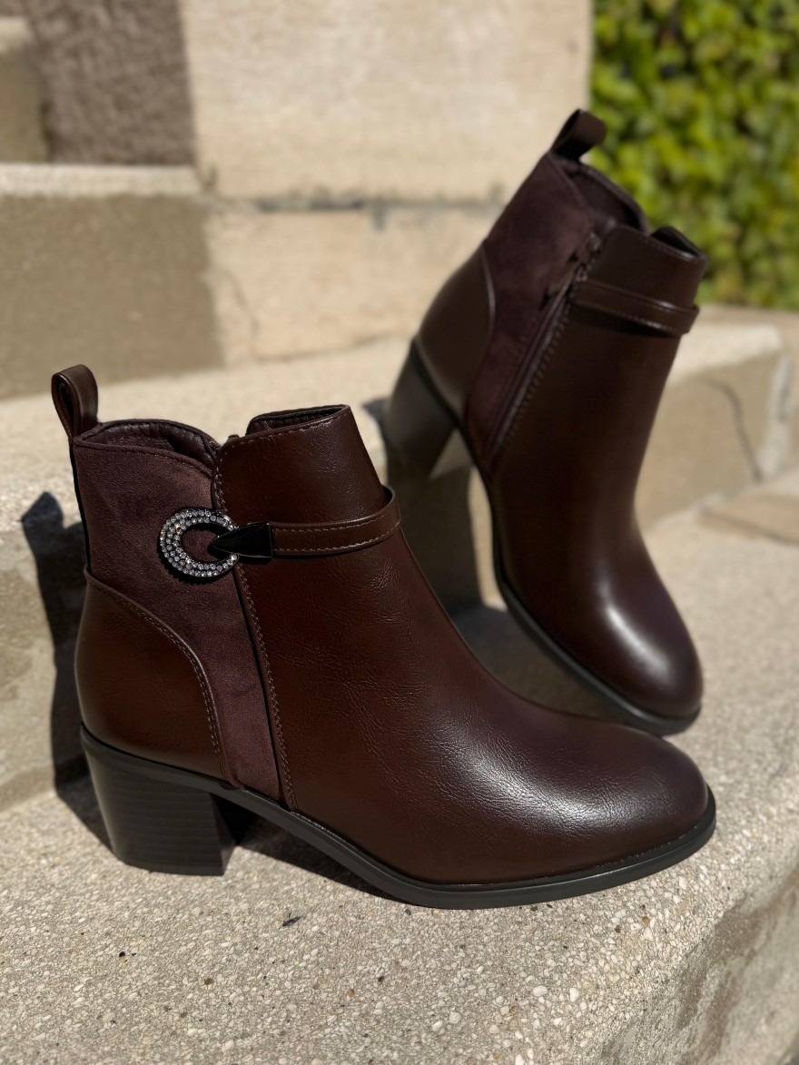Bottine Marron à Talon 5 cm Effet Cuir & Suédine | Marina & Paloma