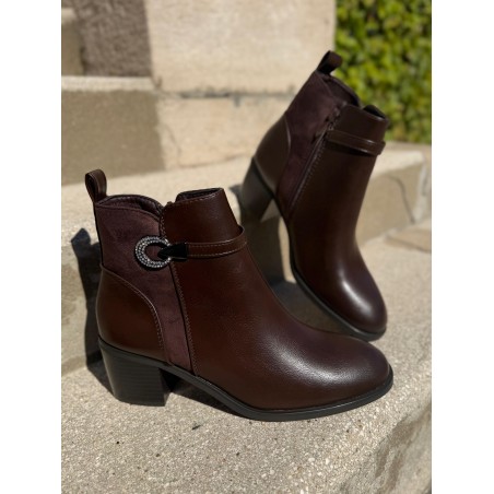 Bottine Marron à Talon 5 cm Effet Cuir & Suédine | Marina & Paloma