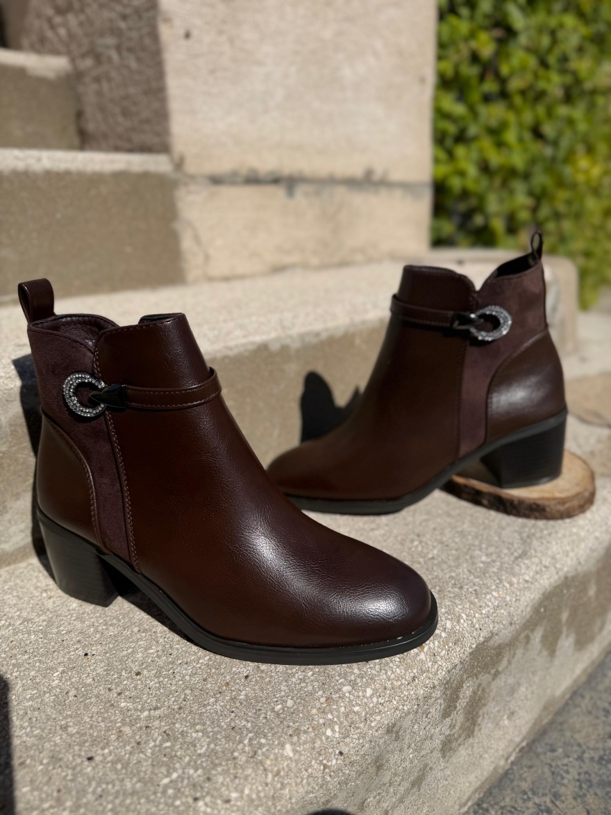 Bottine Marron à Talon 5 cm Effet Cuir & Suédine | Marina & Paloma