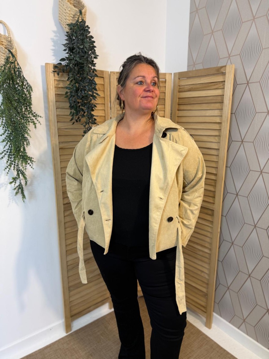 Veste Beige Effet Daim Grande Taille Maelle | Marina & Paloma