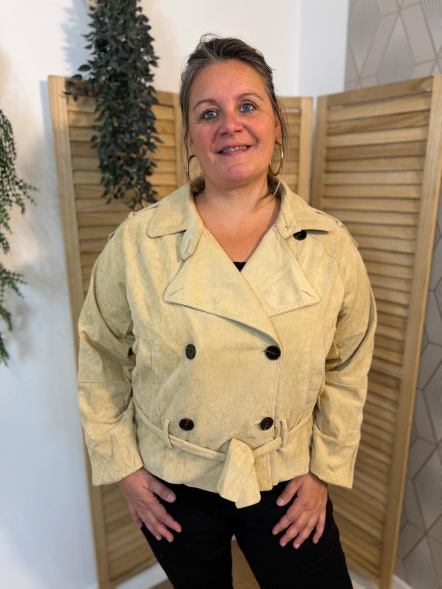Veste Beige Effet Daim Grande Taille Maelle | Marina & Paloma
