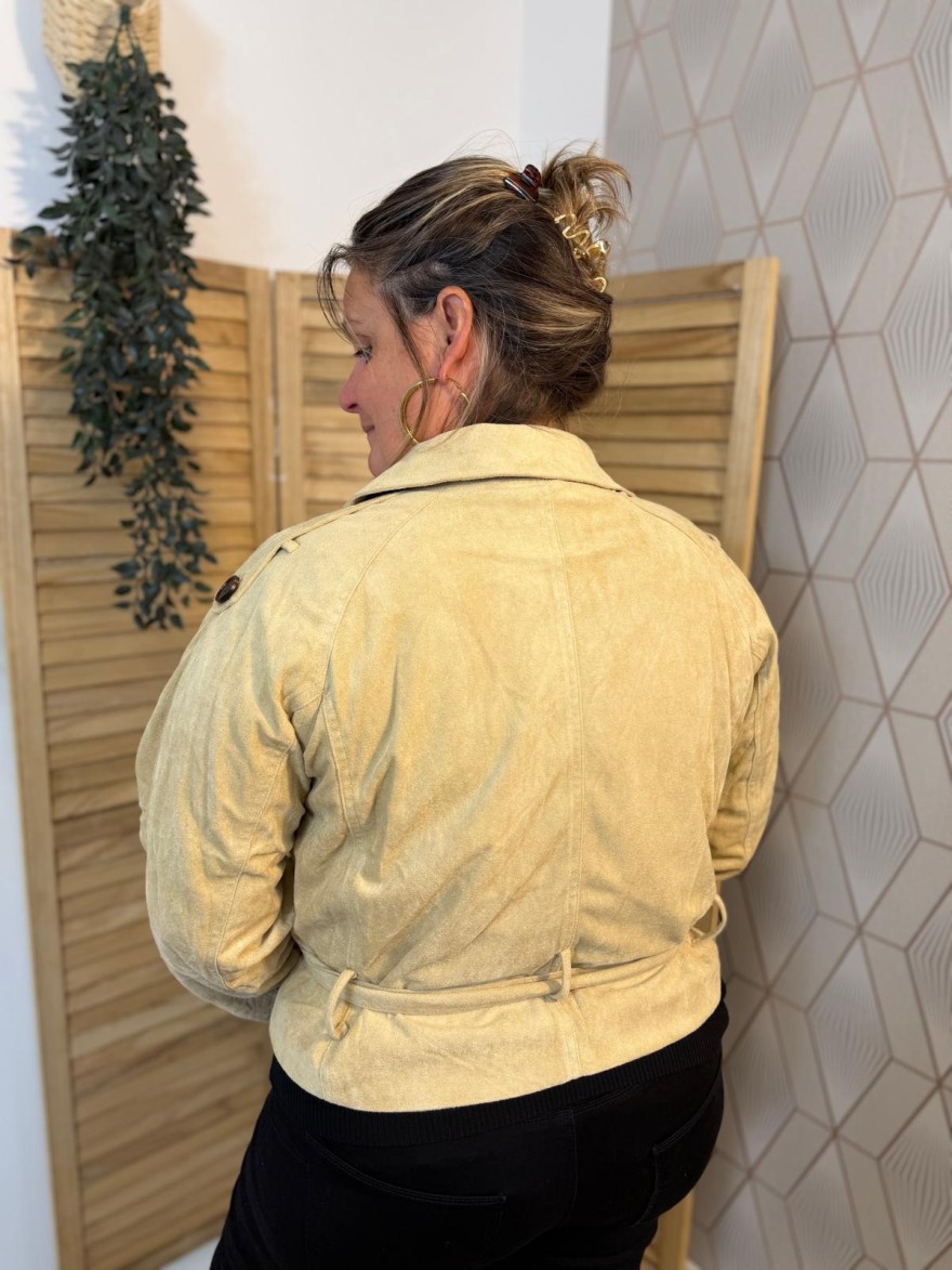 Veste Beige Effet Daim Grande Taille Maelle | Marina & Paloma