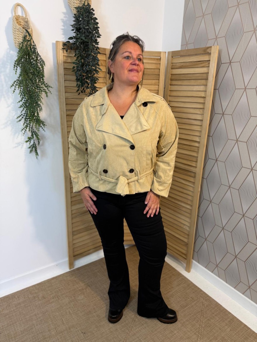 Veste Beige Effet Daim Grande Taille Maelle | Marina & Paloma