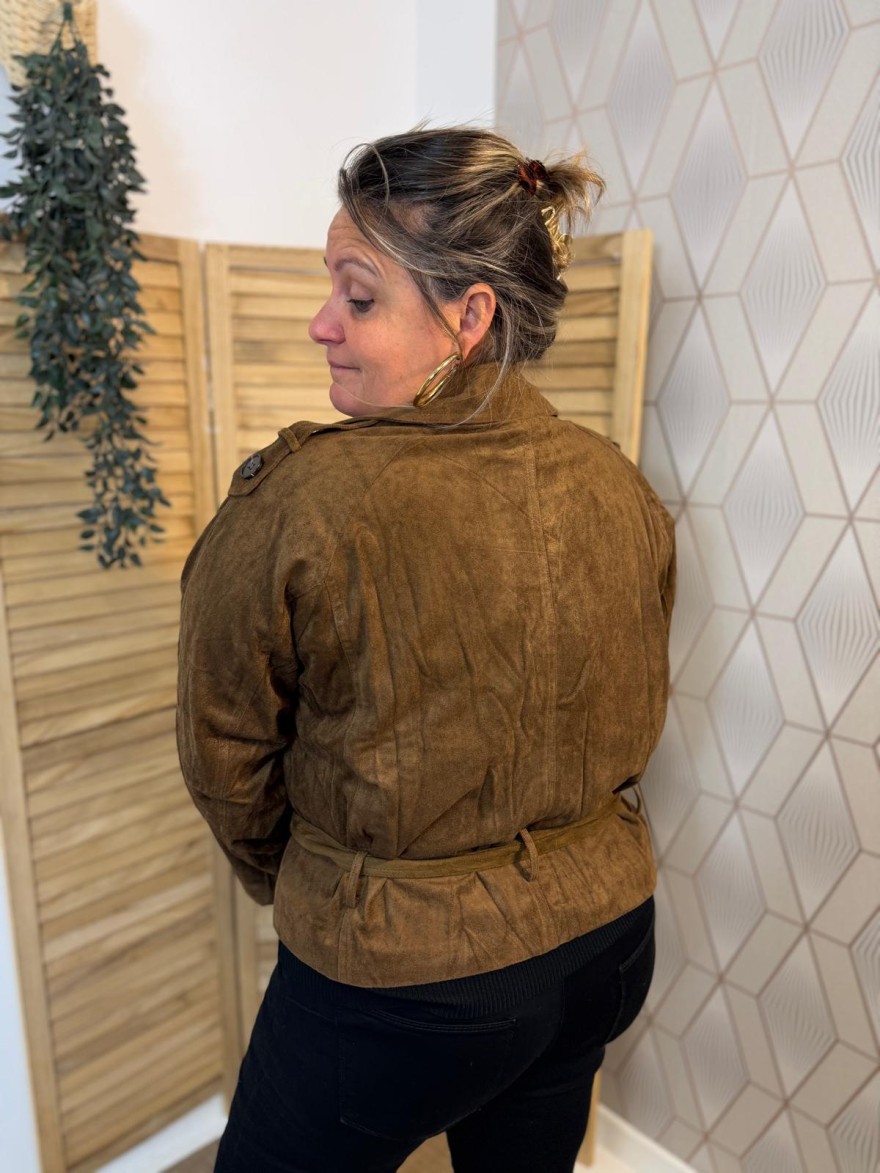 Veste Marron Effet Daim Grande Taille Maelle | Marina & Paloma