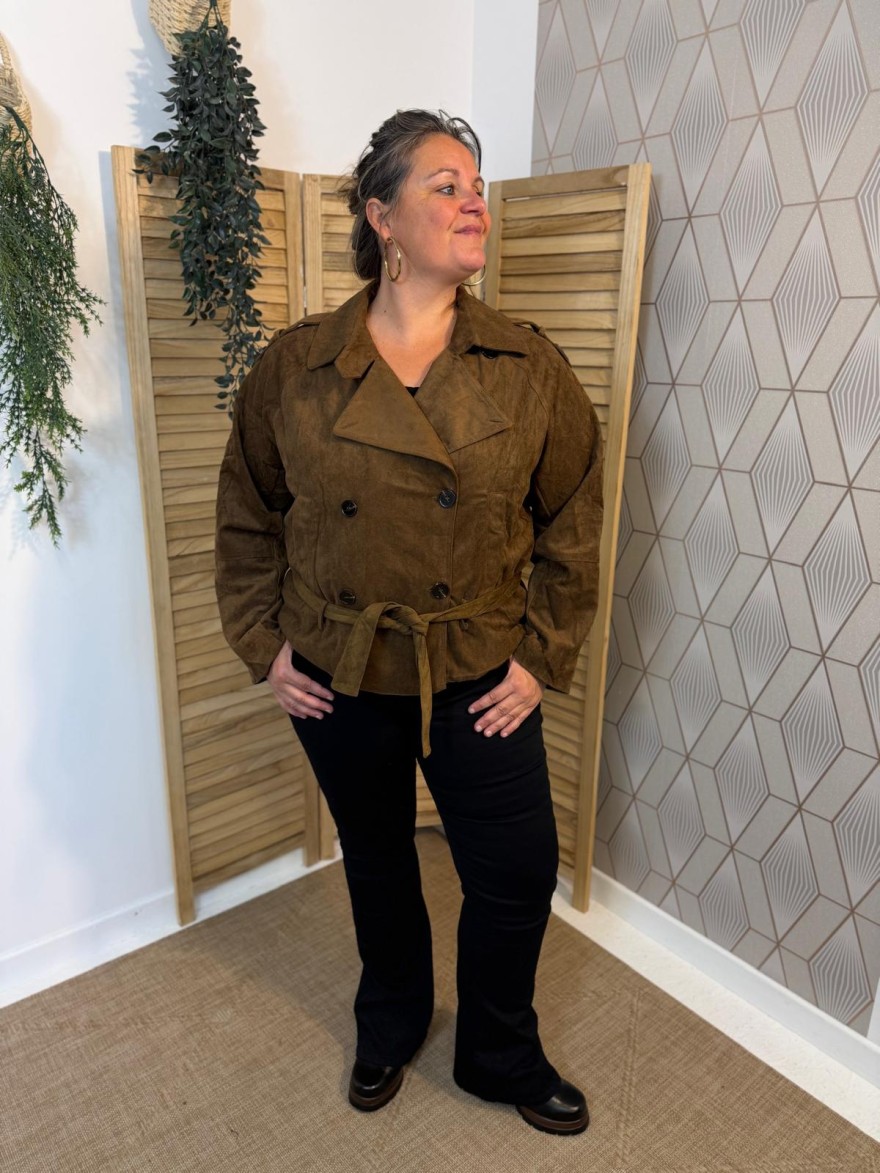 Veste Marron Effet Daim Grande Taille Maelle | Marina & Paloma