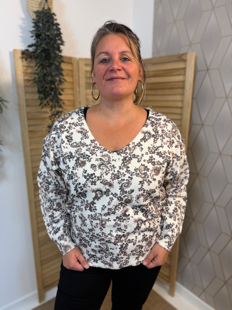 Pull Col V Maelle Grande Taille Imprimé Floral | Marina & Paloma