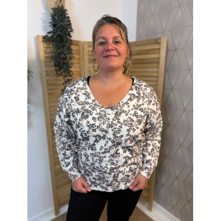 Pull Col V Maelle Grande Taille Imprimé Floral | Marina & Paloma