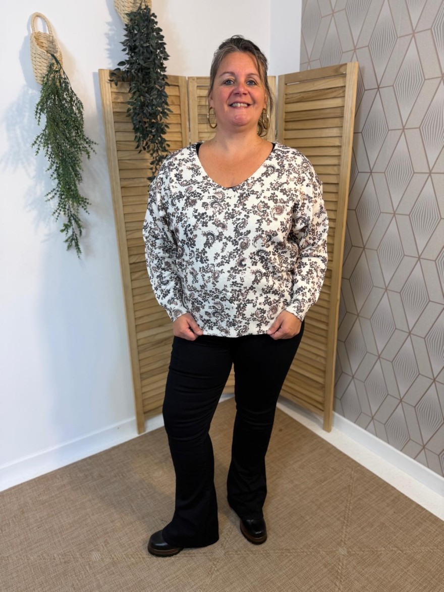 Pull Col V Maelle Grande Taille Imprimé Floral | Marina & Paloma
