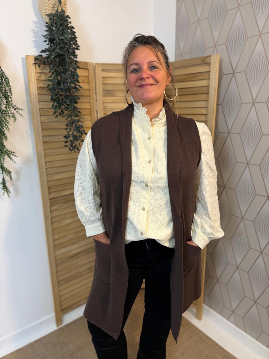 Gilet Long Sans Manche Vivichy Femme Col Châle | Marina & Paloma
