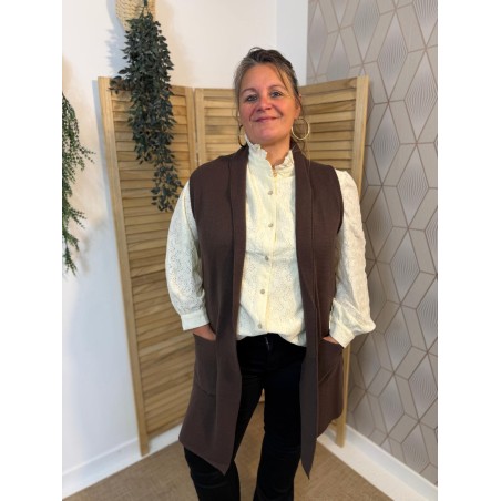 Gilet Long Sans Manche Vivichy Femme Col Châle | Marina & Paloma