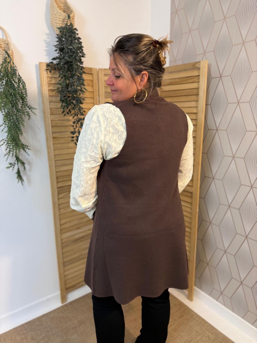 Gilet Long Sans Manche Vivichy Femme Col Châle | Marina & Paloma