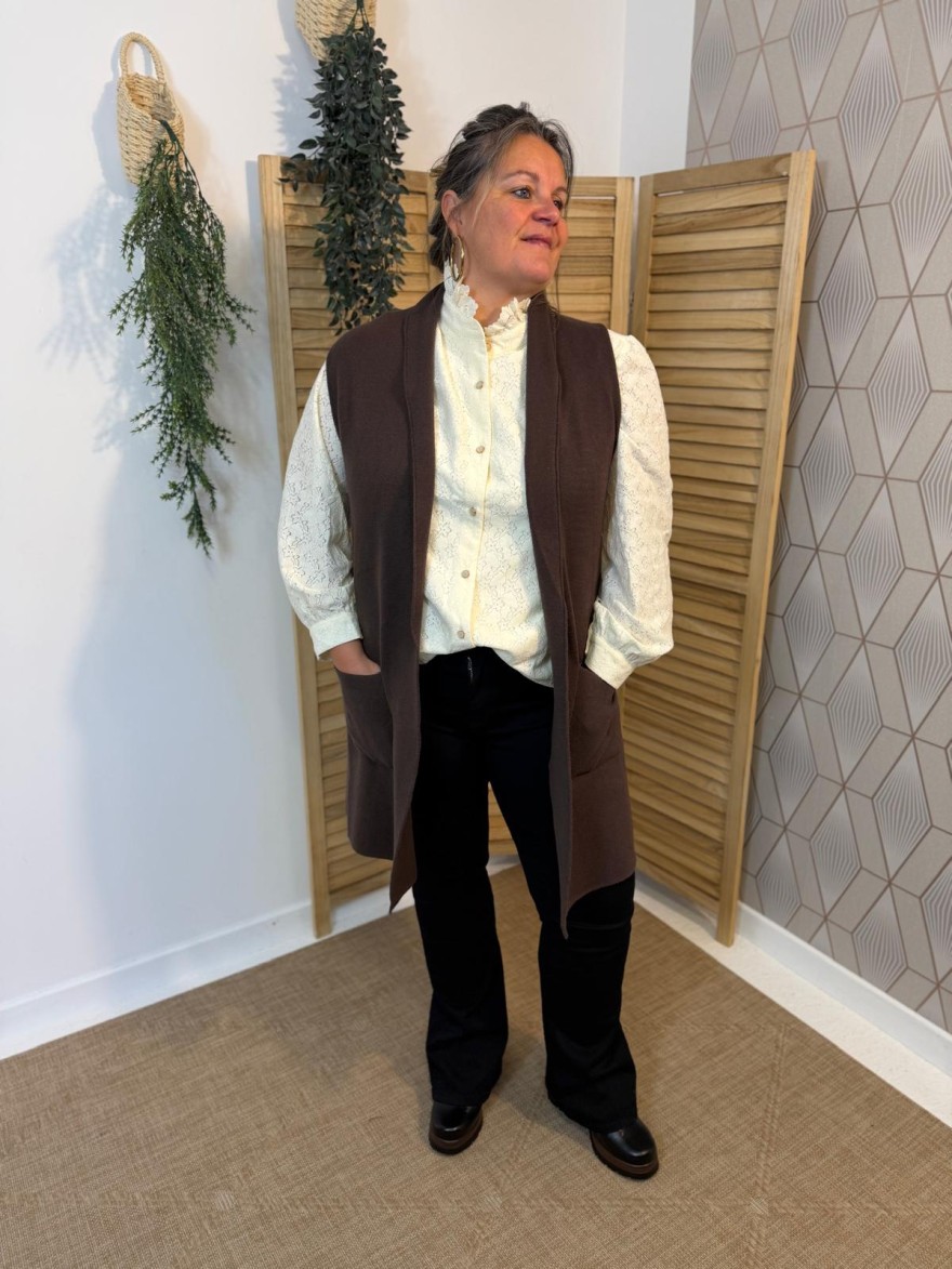 Gilet Long Sans Manche Vivichy Femme Col Châle | Marina & Paloma