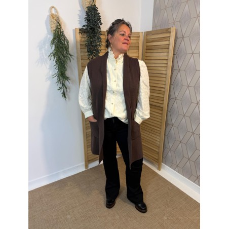 Gilet Long Sans Manche Vivichy Femme Col Châle | Marina & Paloma