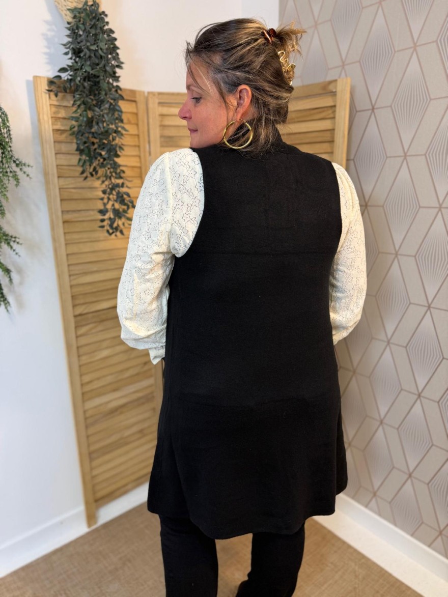 Gilet Long Sans Manche Vivichy Femme Col Châle | Marina & Paloma