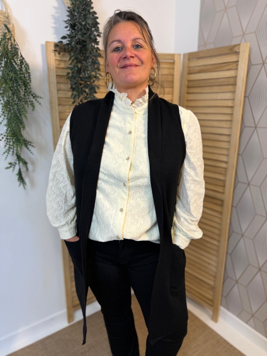 Gilet Long Sans Manche Vivichy Femme Col Châle | Marina & Paloma
