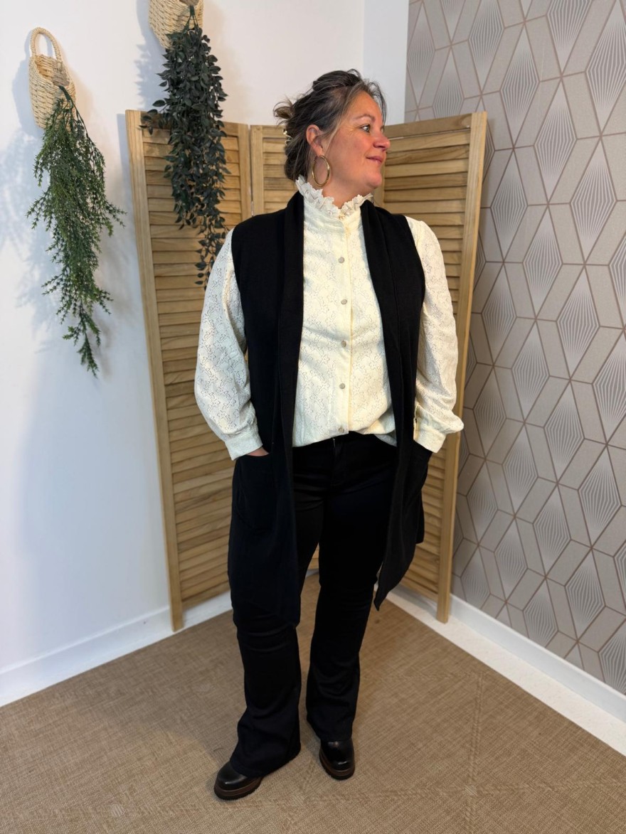 Gilet Long Sans Manche Vivichy Femme Col Châle | Marina & Paloma