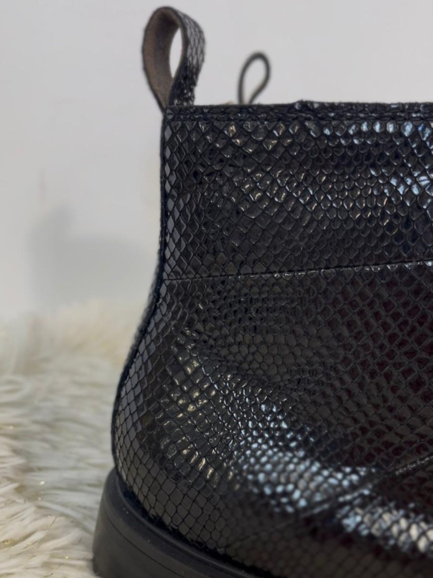 Bottine Fugitive Felune Reptile Noir à Lacets | Marina & Paloma