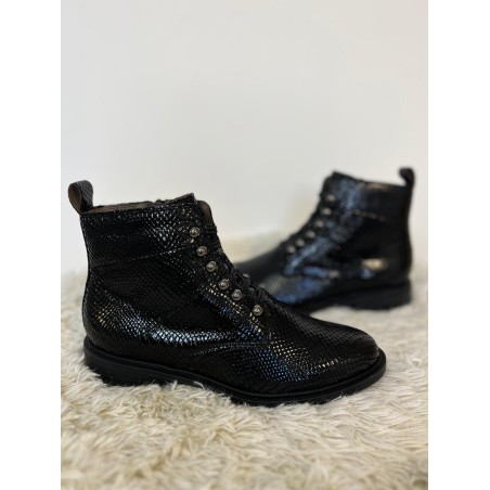 Bottine Fugitive Felune Reptile Noir à Lacets | Marina & Paloma