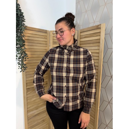 Chemise Maelle à Carreaux Café Col Volanté | Marina & Paloma