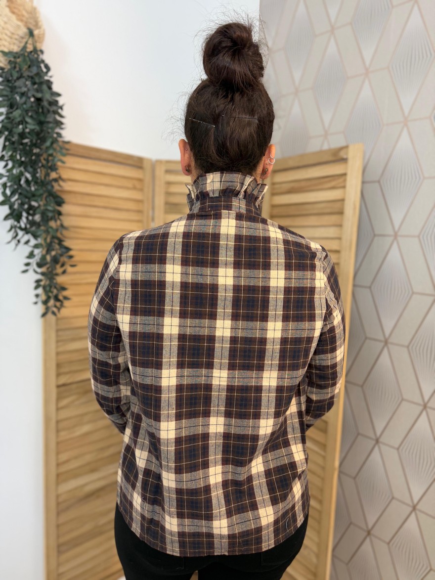 Chemise Maelle à Carreaux Café Col Volanté | Marina & Paloma