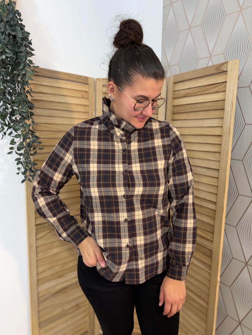Chemise Maelle à Carreaux Café Col Volanté | Marina & Paloma