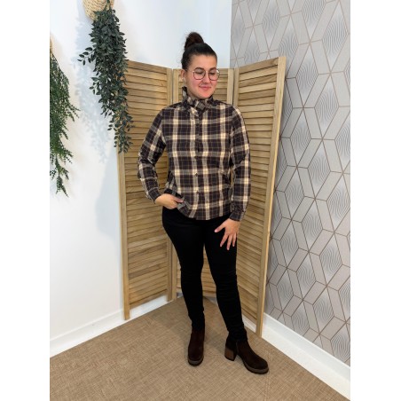 Chemise Maelle à Carreaux Café Col Volanté | Marina & Paloma