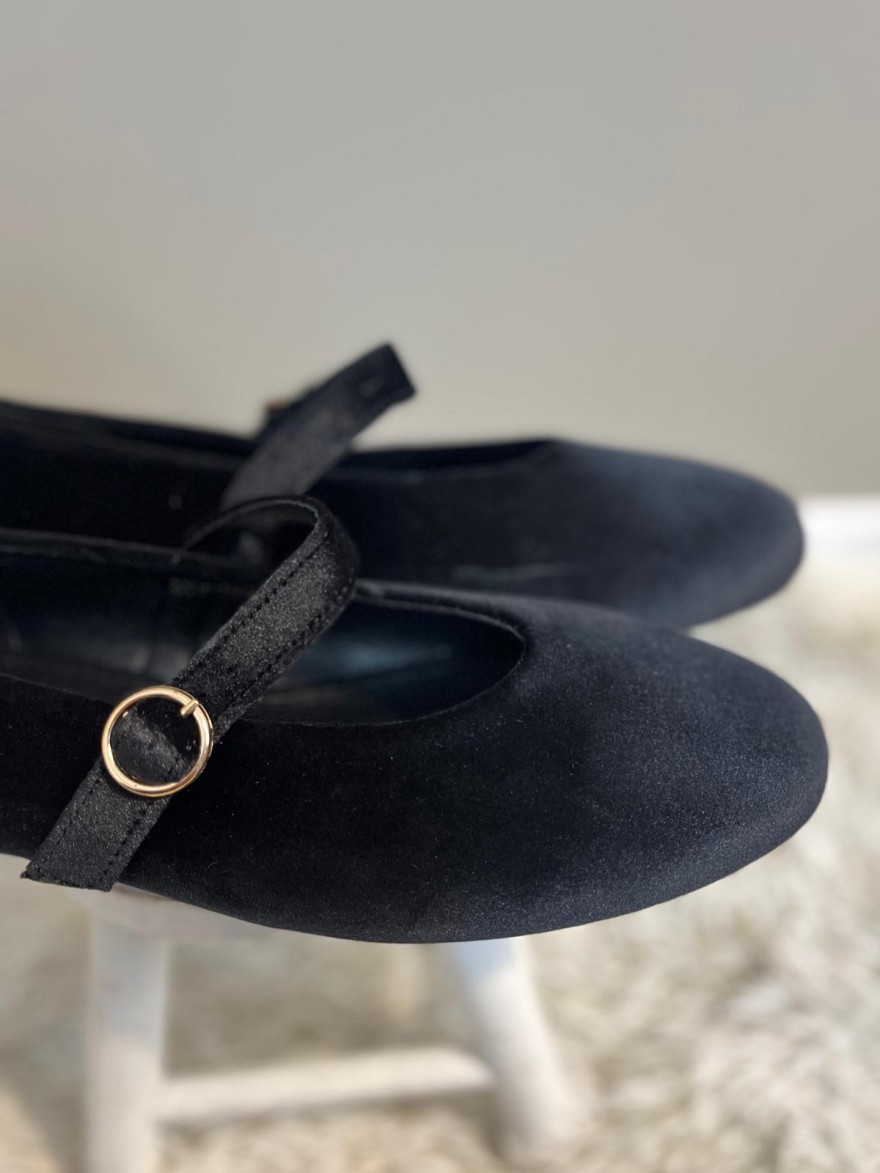 Ballerines Velours Noir à Bride Dorée | Marina & Paloma