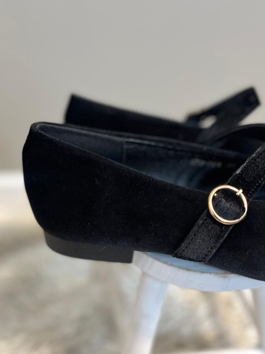 Ballerines Velours Noir à Bride Dorée | Marina & Paloma