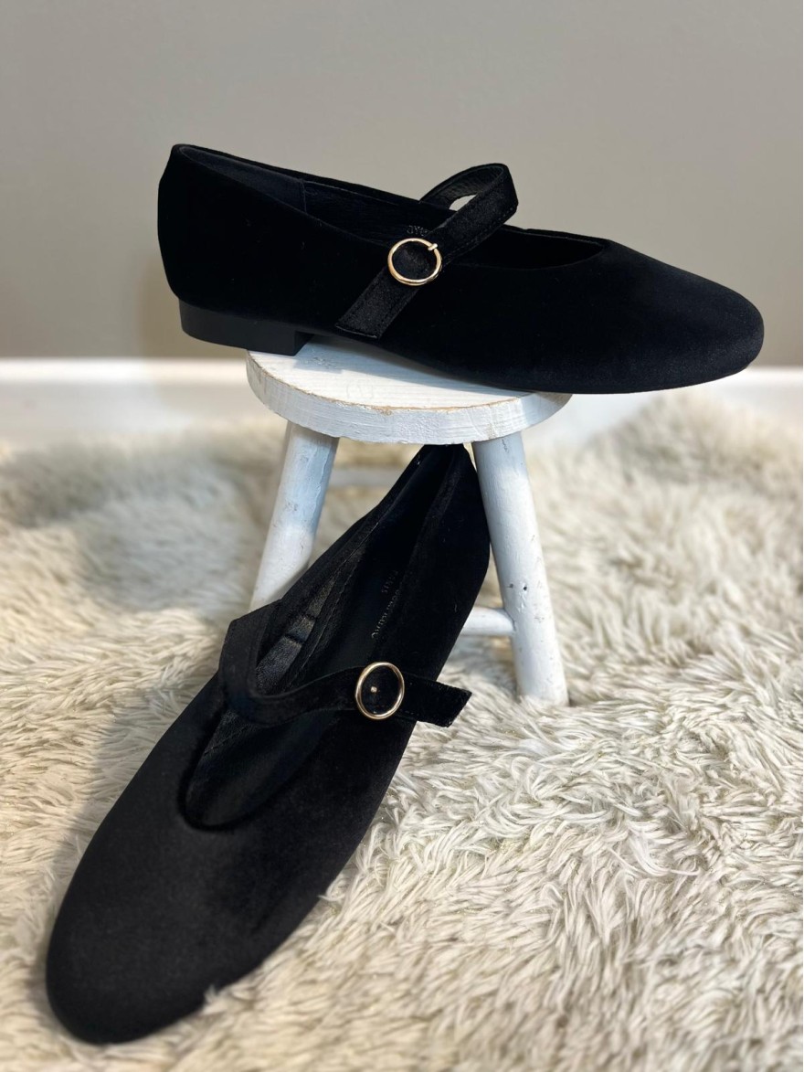 Ballerines Velours Noir à Bride Dorée | Marina & Paloma