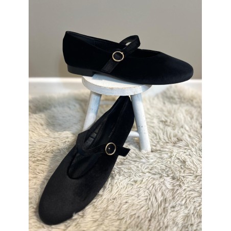 Ballerines Velours Noir à Bride Dorée | Marina & Paloma