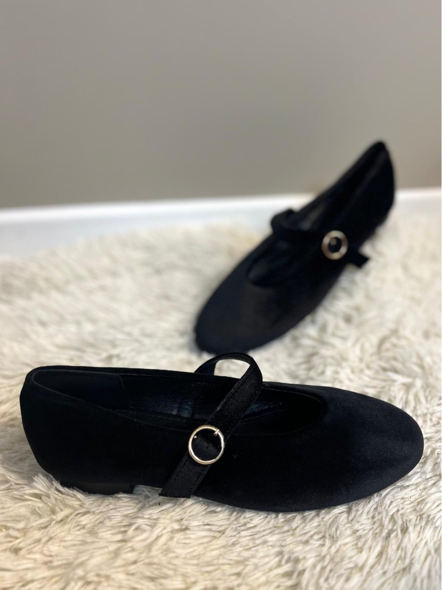 Ballerines Velours Noir à Bride Dorée | Marina & Paloma