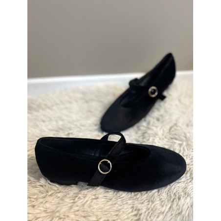 Ballerines Velours Noir à Bride Dorée | Marina & Paloma