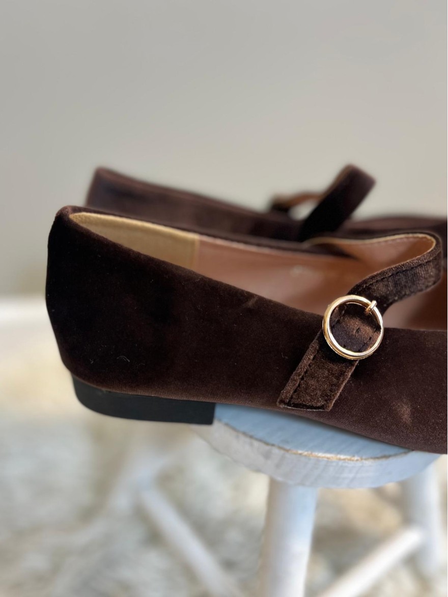 Ballerines Velours Marron à Bride | Marina & Paloma