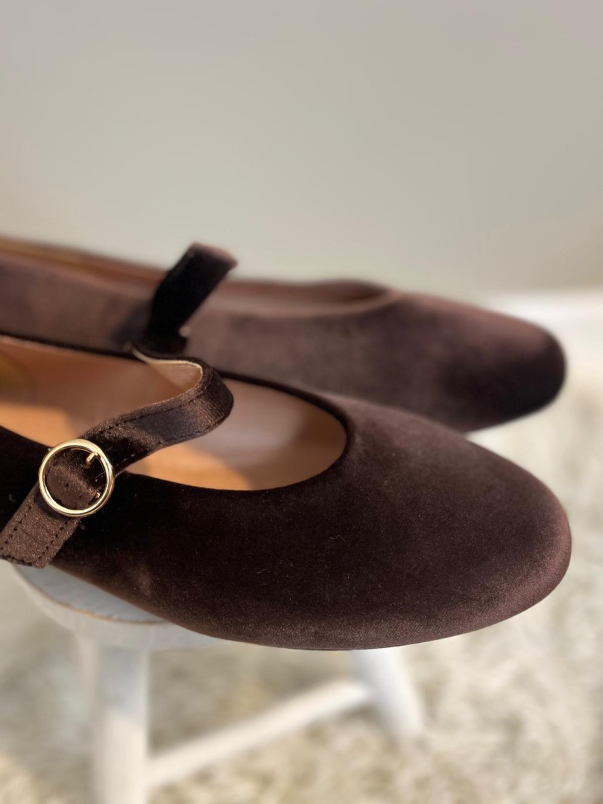 Ballerines Velours Marron à Bride | Marina & Paloma