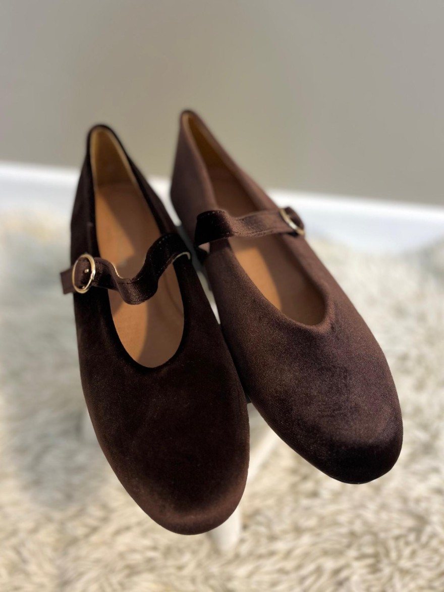 Ballerines Velours Marron à Bride | Marina & Paloma