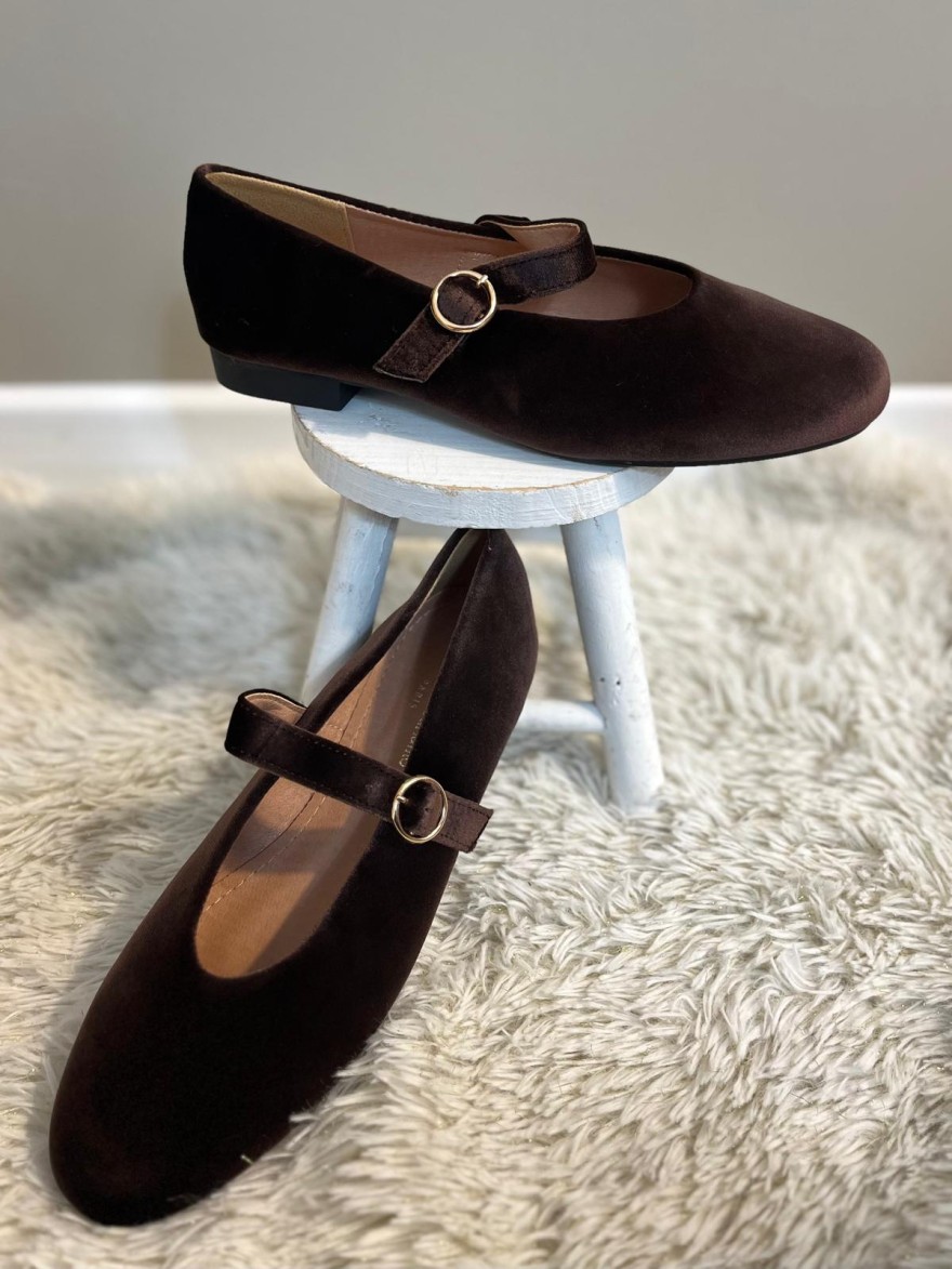 Ballerines Velours Marron à Bride | Marina & Paloma