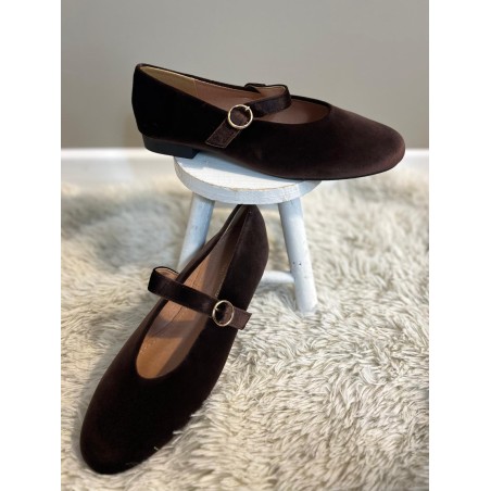 Ballerines Velours Marron à Bride | Marina & Paloma