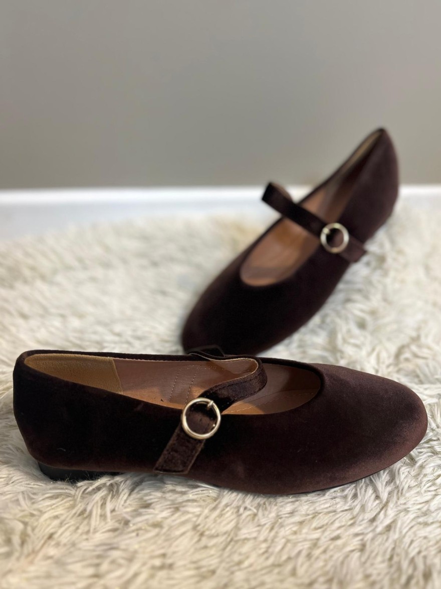 Ballerines Velours Marron à Bride | Marina & Paloma