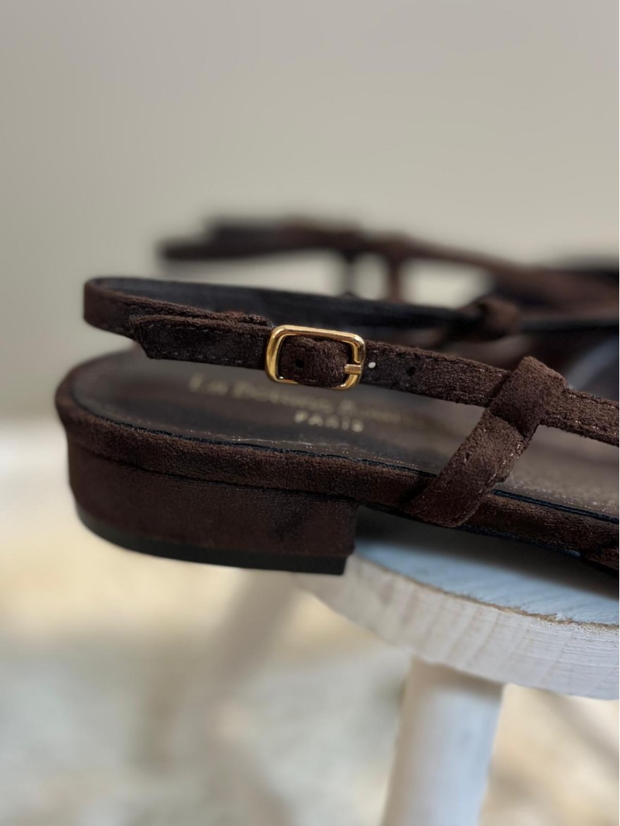 Slingback Plate Velours Marron Bout Noir | Marina & Paloma