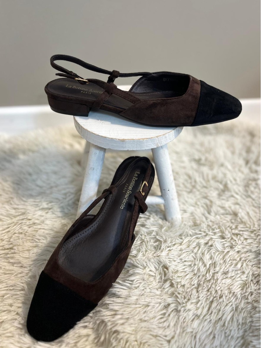Slingback Plate Velours Marron Bout Noir | Marina & Paloma