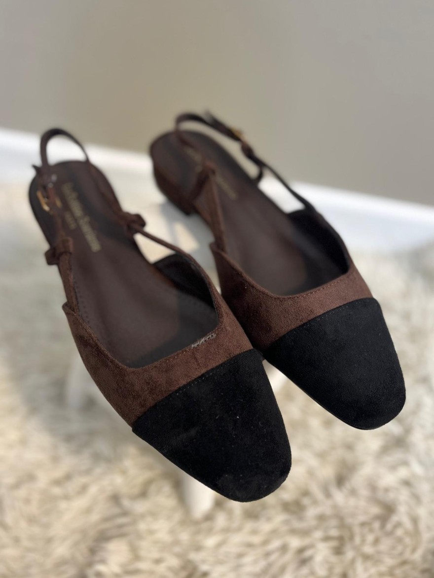 Slingback Plate Velours Marron Bout Noir | Marina & Paloma
