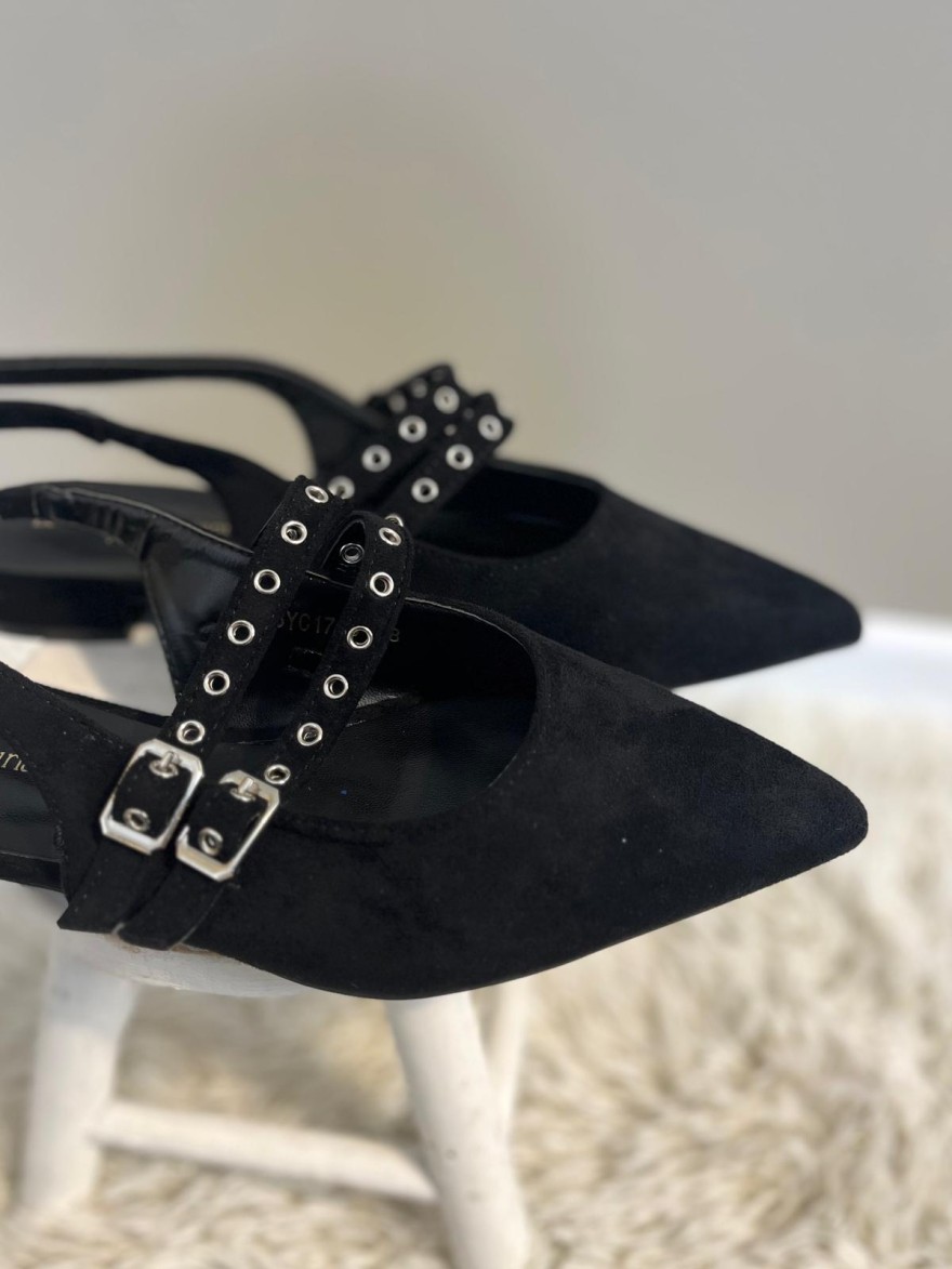 Slingback  Pointue Effet Velours à Brides Talon 2 cm | Marina & Paloma