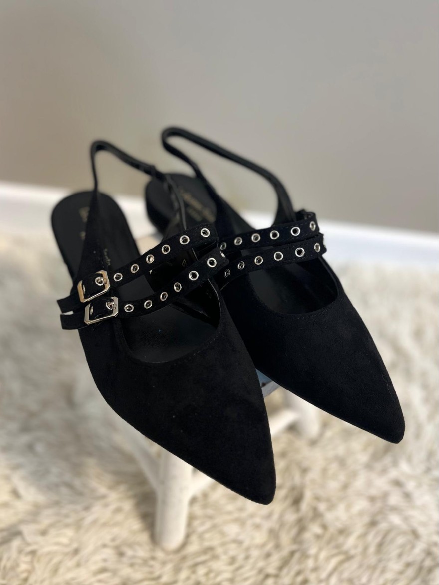 Slingback  Pointue Effet Velours à Brides Talon 2 cm | Marina & Paloma