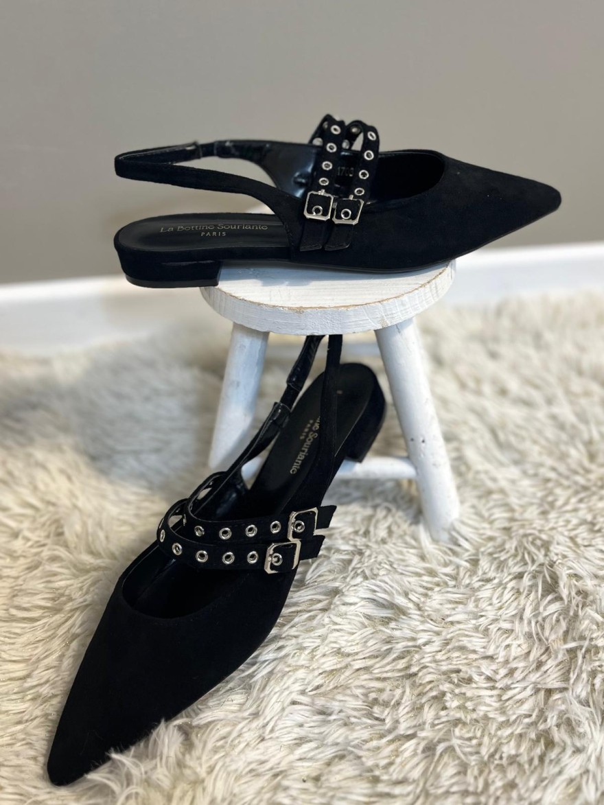 Slingback  Pointue Effet Velours à Brides Talon 2 cm | Marina & Paloma